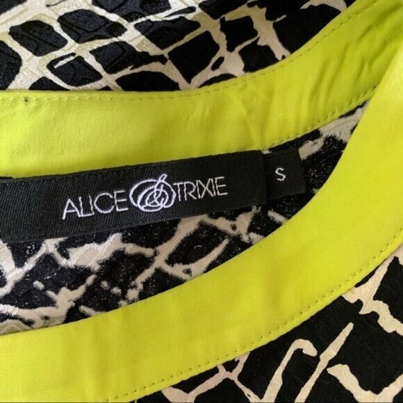 Alice Trixie Silk Midi Dress Small Black White Print Designer Party - Picture 5 of 6